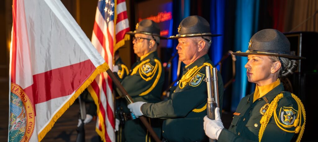 Officers with flags